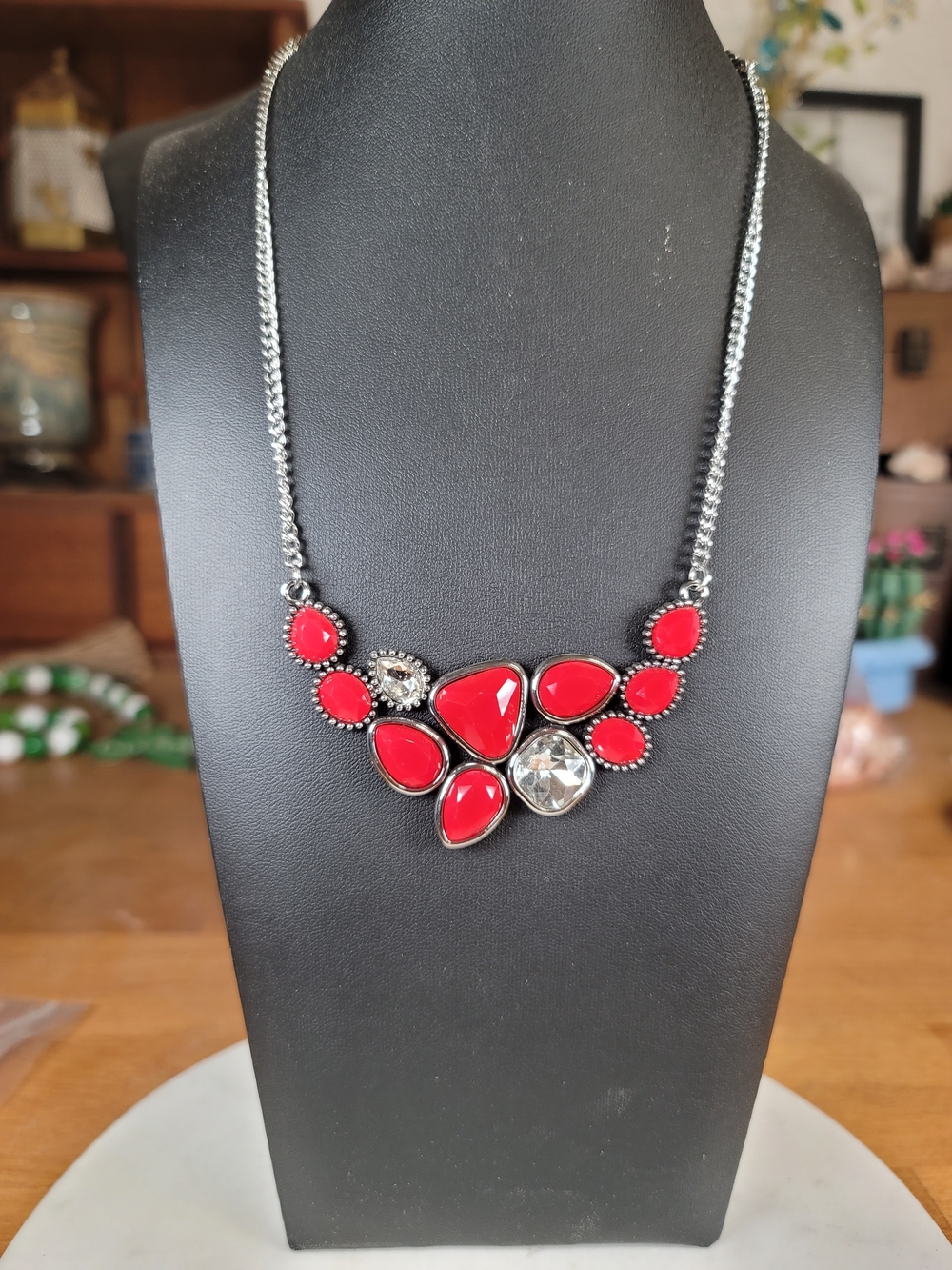 paparazzi Red and Silver Bib Necklace